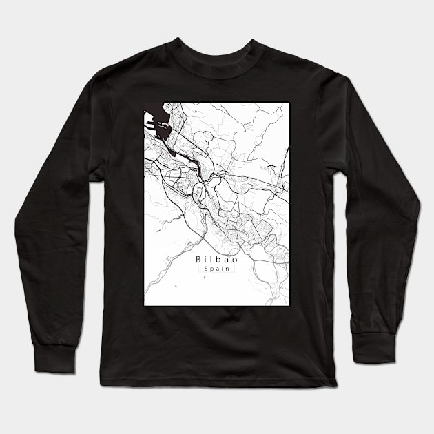 Bilbao Spain City Map white Long Sleeve T-Shirt by Robin-Niemczyk